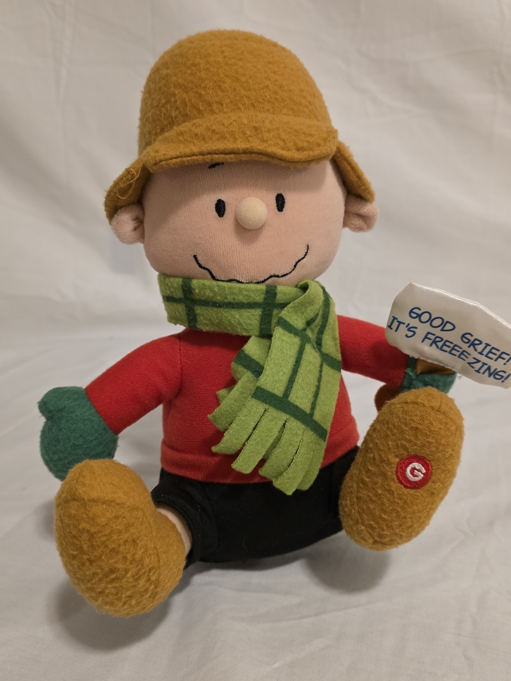 Peanuts Charlie Brown "Good Grief It's Freezing" Plush Toy No Sound 9½"